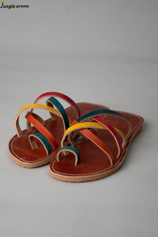 Multi-color Traditional Leather Toe Ring Berber slipper - Jungle Promo