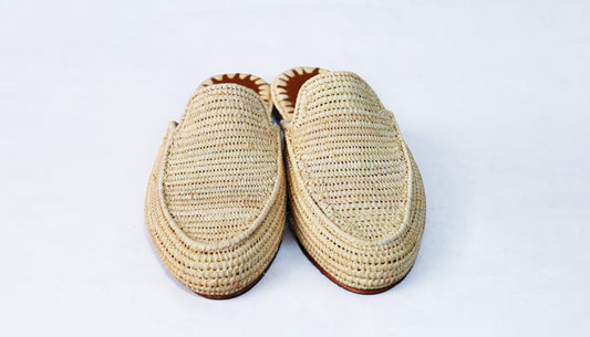 Handmade Moroccan Raffia Biege Shoes For Women