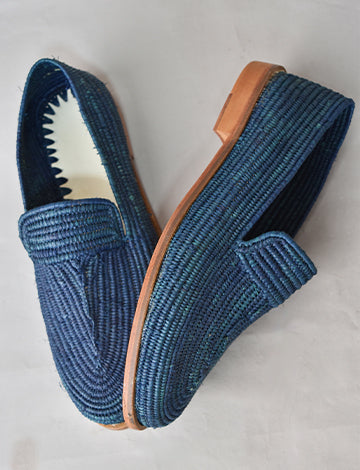 Moroccan Handmade Raffia Blue Shoes For Women