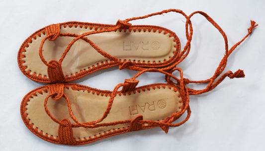 Moroccan Raffia Orange Sandals For Women