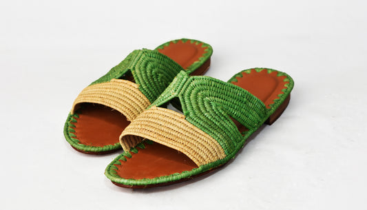 Handmade Moroccan Raffia Green Shoes For Women