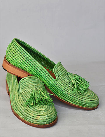 Moroccan Handmade Raffia Green Shoes For Women