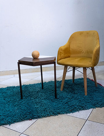 Timeless teal Moroccan Boucherouite rug adding warmth and character to a living room decor.