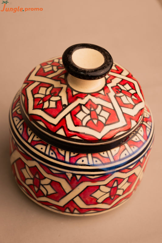 Small Moroccan Handmade Traditional Ceramic Candy Box - Sugar Box - Jungle Promo